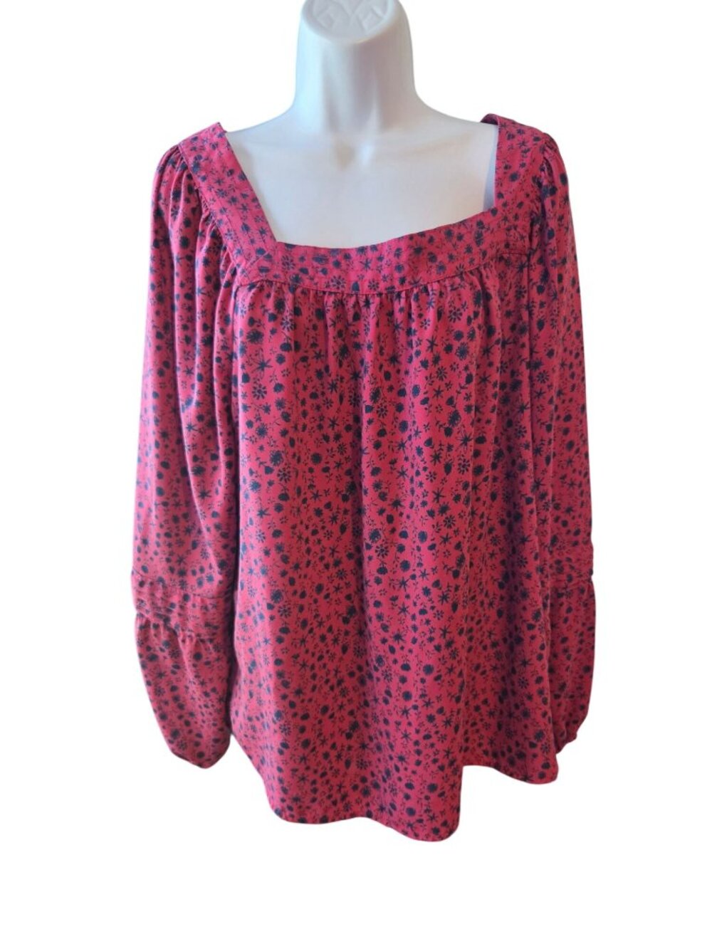 LC Lauren Conrad Womens XXL Pink Floral Blouse Square Neck Cottagecore Boho